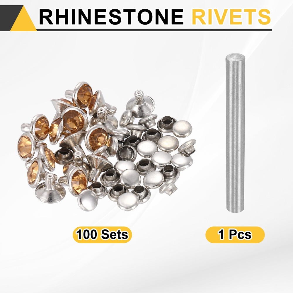100pcs Crystal Rivets 8mm Rhinestone Stud with Installation Tool, Silver Brown