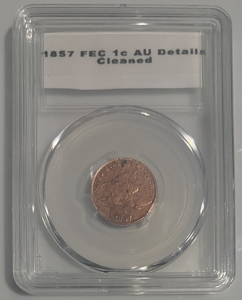 1857 Flying Eagle Cent (Almost Uncirculated, Detail, Cleaned)
