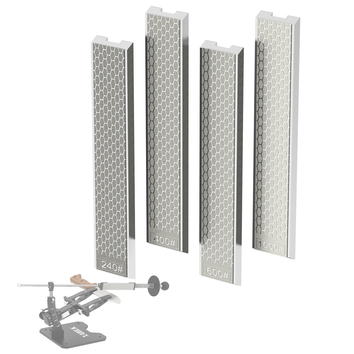 4 PCS Diamond Knife Sharpening Stones Set with Aluminum Base 6.2×0.9"