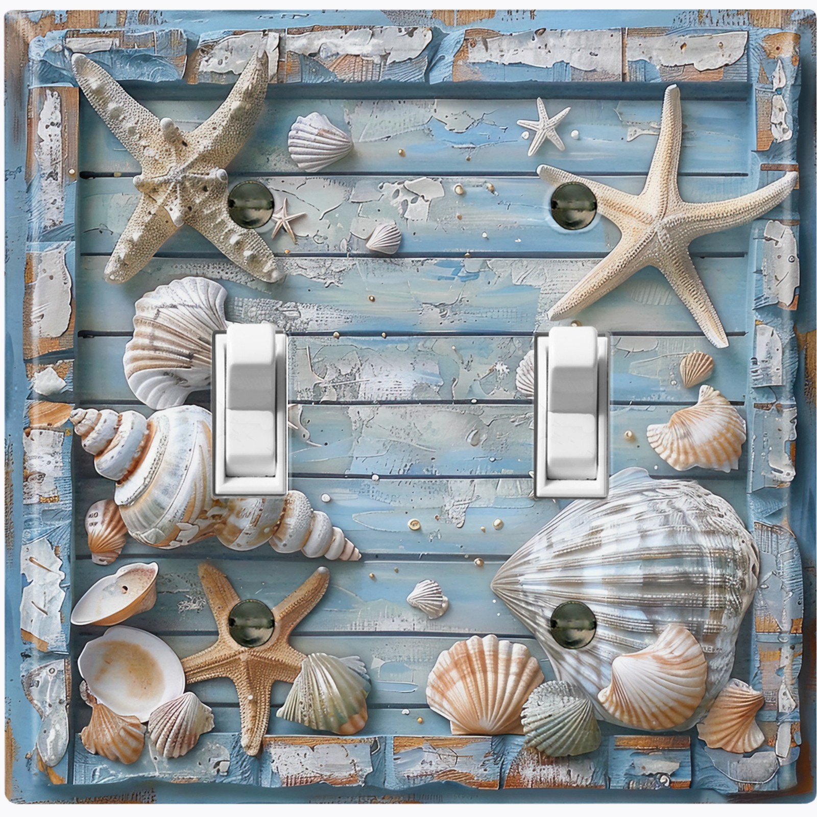 Metal Light Switch Outlet Cover Wall Plate Starfish Shell Beach Decor OCN129