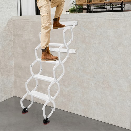 5 Steps Ladder Step Ladders Retractable Folding Stair Telescoping Wall Mounted