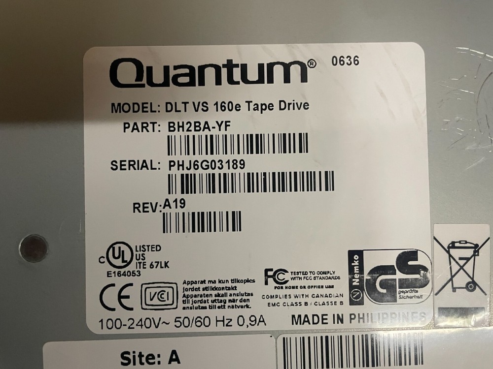 QUANTUM External Tape Drive P/N: BH2BA-YF Model: DLT VS160e