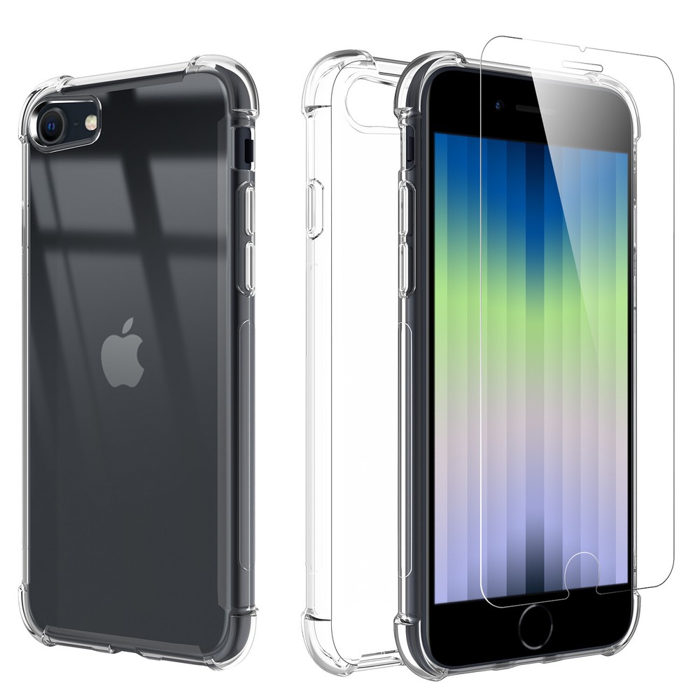 For iPhone SE 3rd Gen 2022/SE 2/8/7 Clear Case Shockproof Cover/Screen Protector