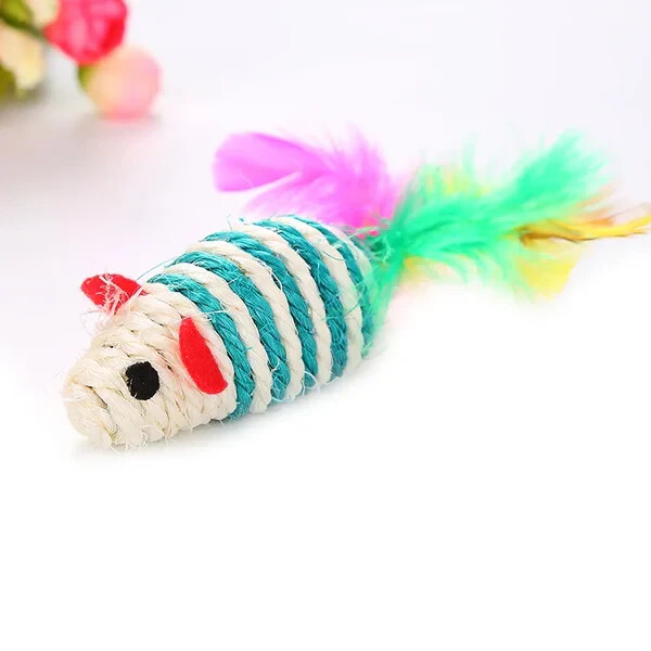Sisal Scratch 'n' Feather Mouse Cat Toy- 4 pack