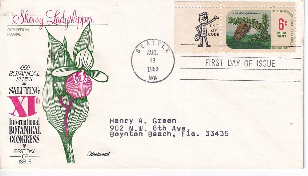STAMP US SCOTT 1376 "Botanical Congress-Douglas Fir" 6 CENT 1969 FDC W/ ZIP - D