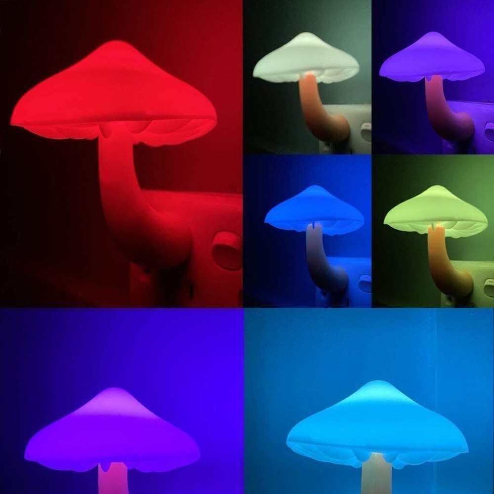 3Pack LED Night Lights Mushroom Gradient Light Sensor Plug-in Wall Lamps Decor