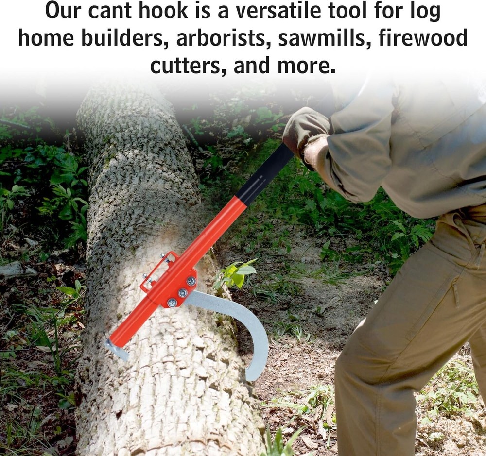 Cant Hook - 28" Wood Log Moving Tool With Adjustable Hook & Rubber Grip Handle