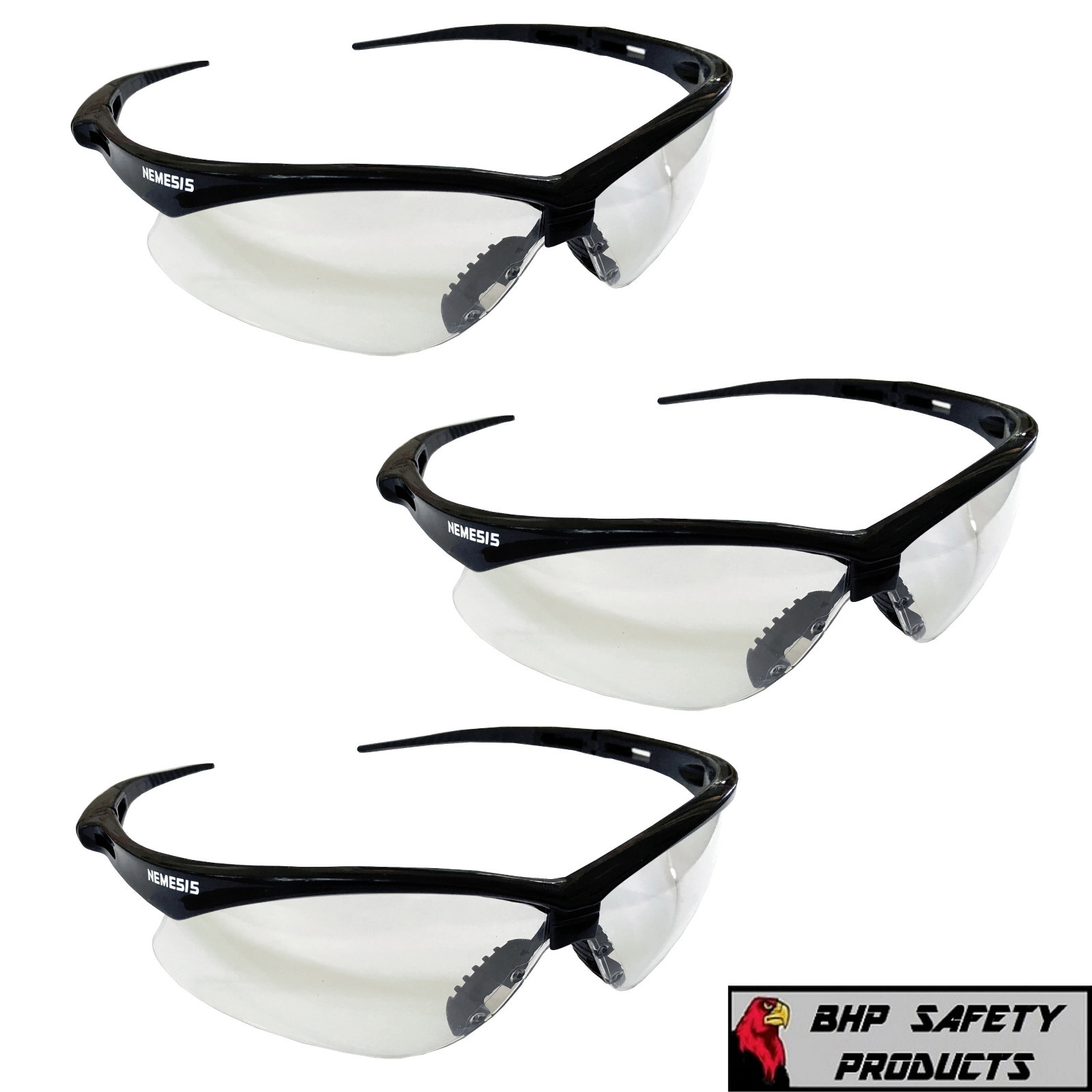 KLEENGUARD NEMESIS CLEAR LENS SAFETY GLASSES BLACK FRAME 25676 SHOOTING (3 PAIR)