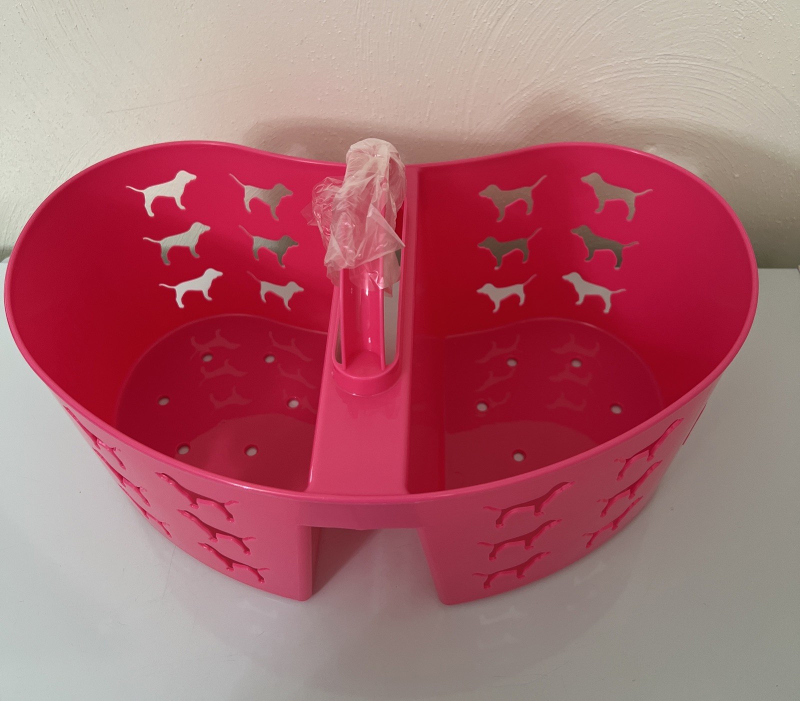 Victorias Secret Pink Dog Graphic Heart Shape SHOWER CADDIE organizer 16Lx6H