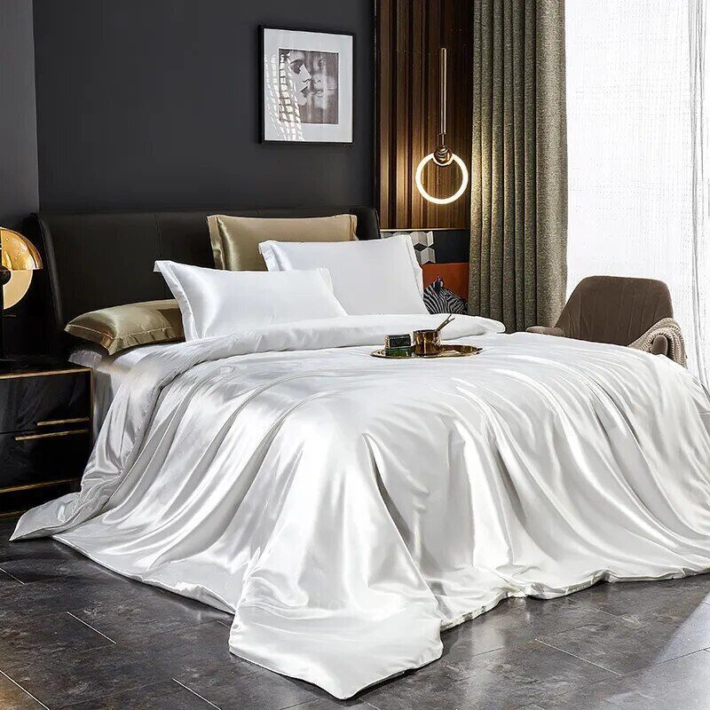 Mulberry Silk Bedding Set with Duvet Cover Bed Sheet Pillowcases Satin Bedsheet