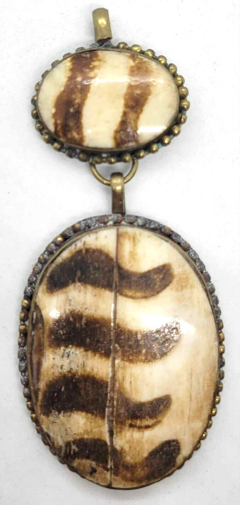 Batik Bone Brass Pendant Tribal Statement Piece Boho Style - VINTAGE