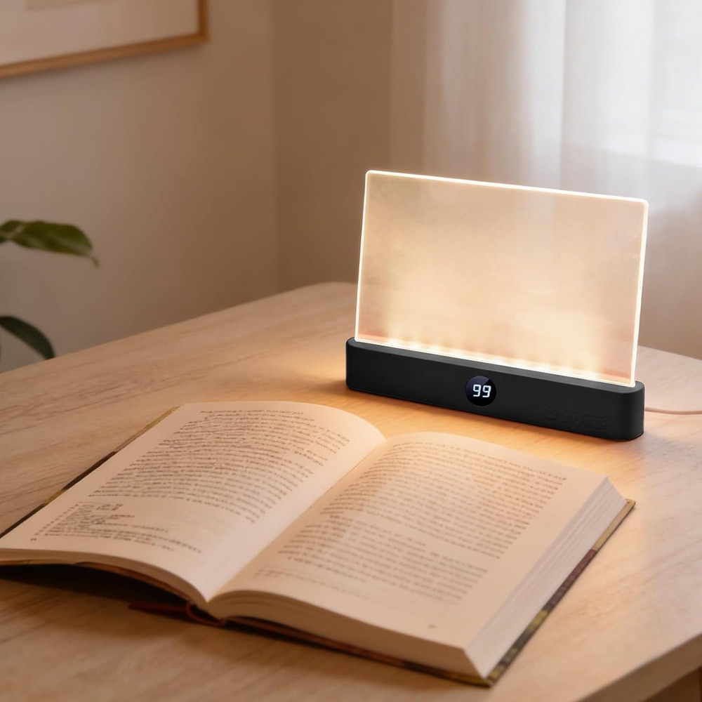Book Light, Rechargeable Clear LED Flat Reading Light with 3 Colors & Timer, Dim