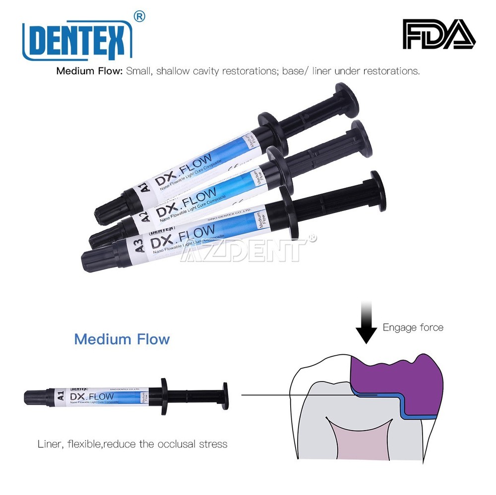 Dental Flowable Medium Flow Light Cure Composite A3 Shade DENTEX DX.FLOW