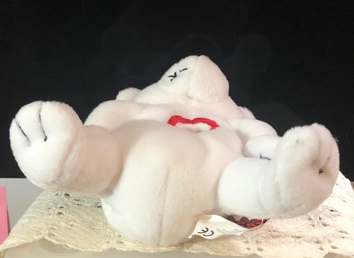 VINTAGE 1999 IDEAL FACTORY MEANIES VALENTINES WHITE HEARTLESS BEAR PLUSH W/ TAG