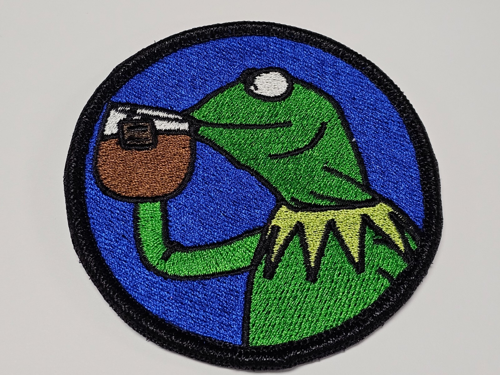 Kermit But That's None of My Business Sipping Tea Meme Full Color Patch Hook