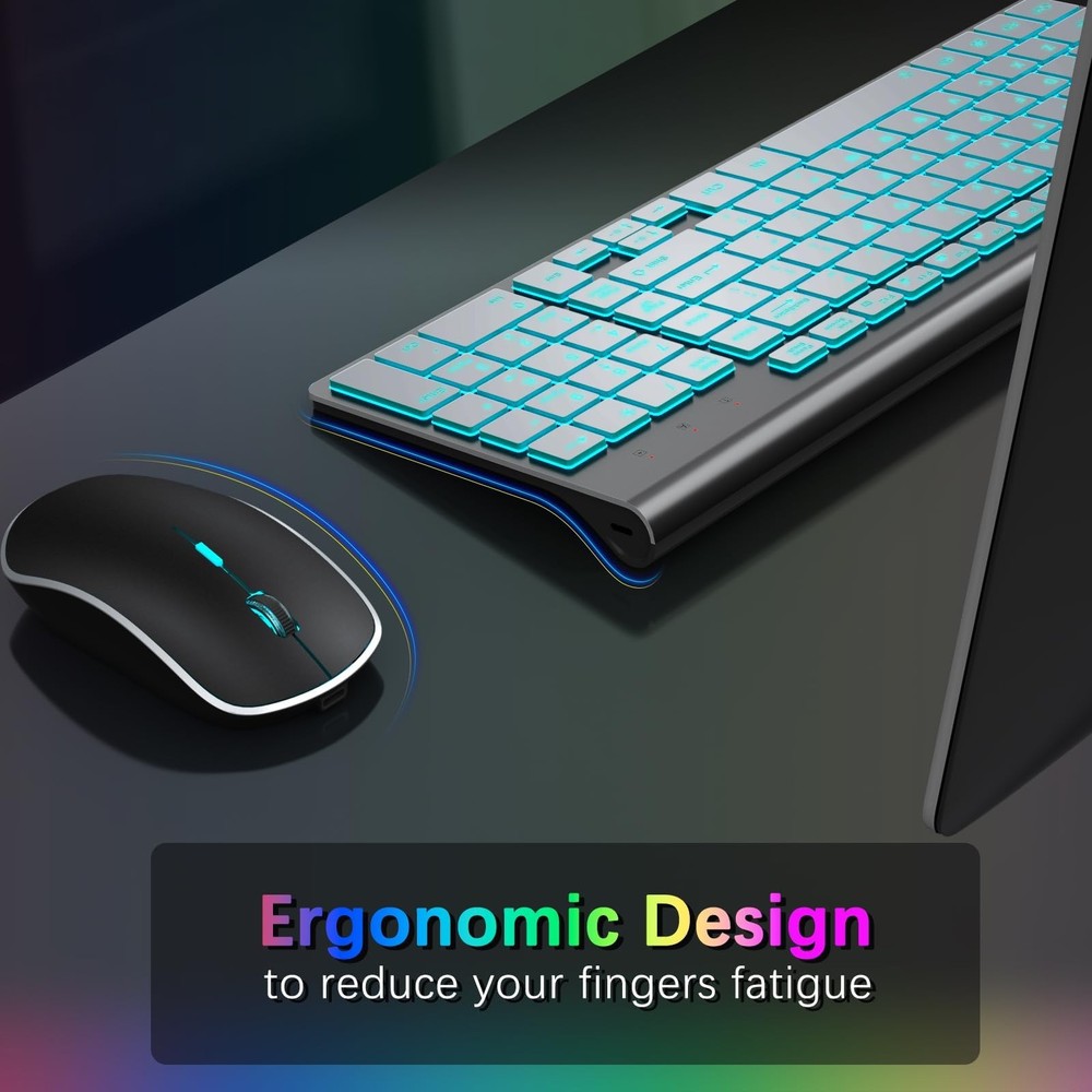 J Wireless Keyboard and Combo with 7 Backlit Options,Quiet Light Up Keys,Type...
