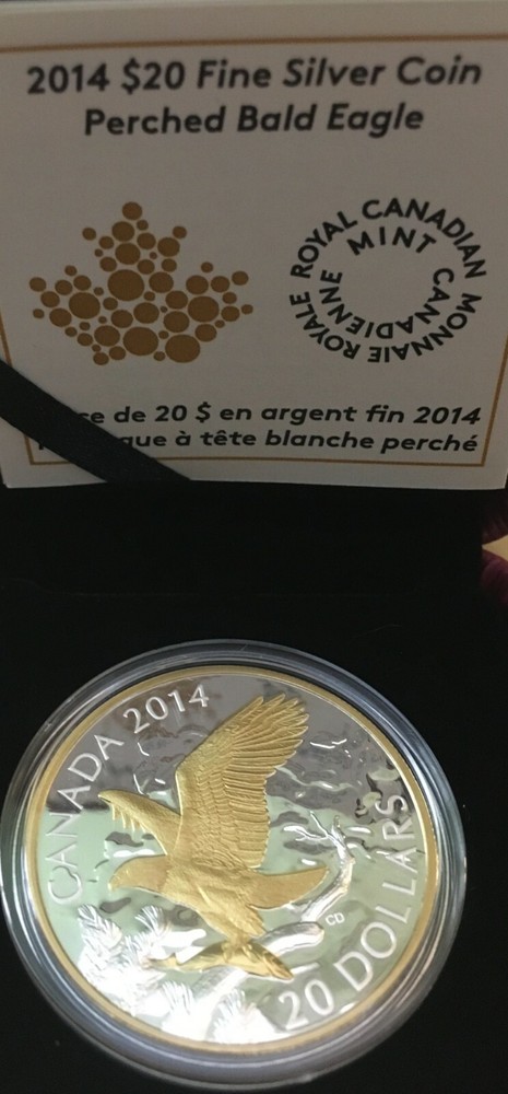 2014 $20 PERCHED BALD EAGLE FINE SILVER COIN