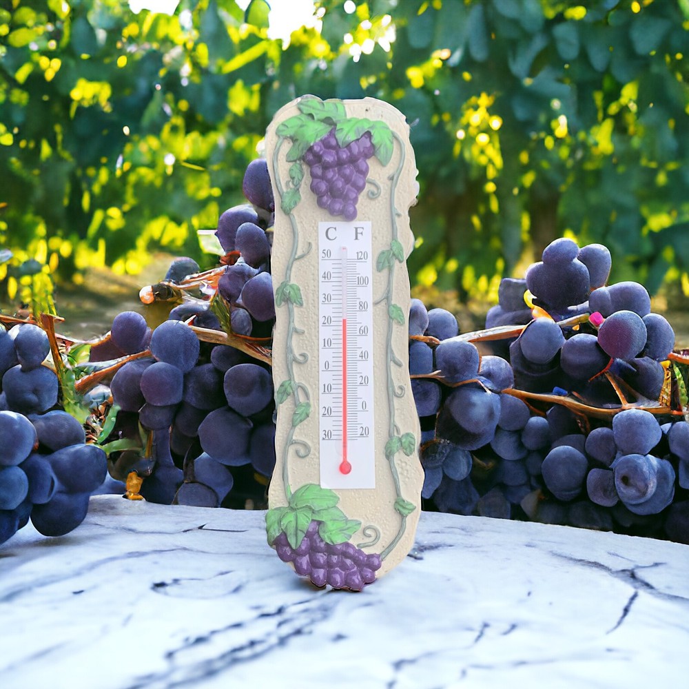 Ceramic Grape & Vine Motif Wall Thermometer