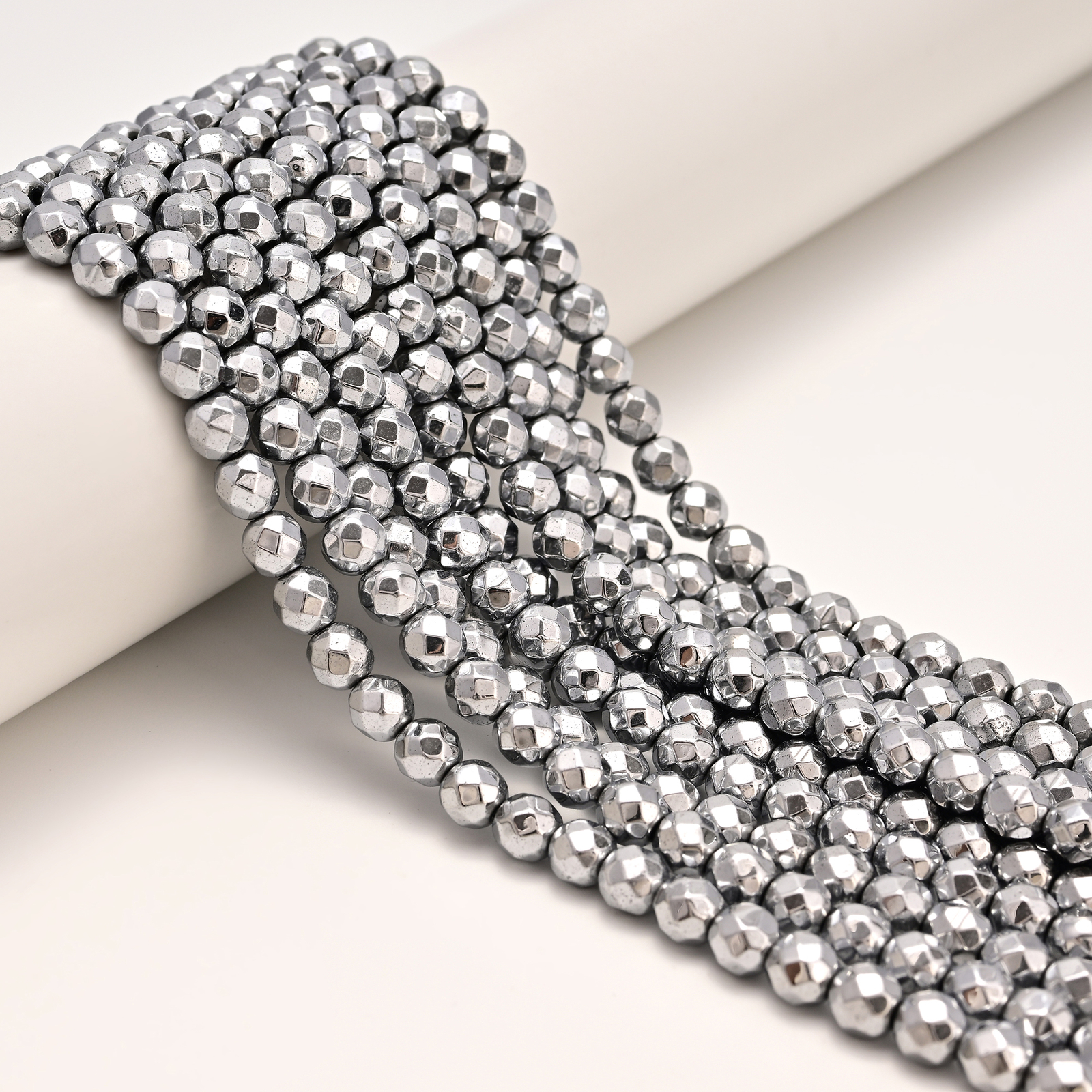 Silver Hematite Faceted Round Beads 2mm 3mm 4mm 6mm 8mm 10mm 12mm 15.5" Strand