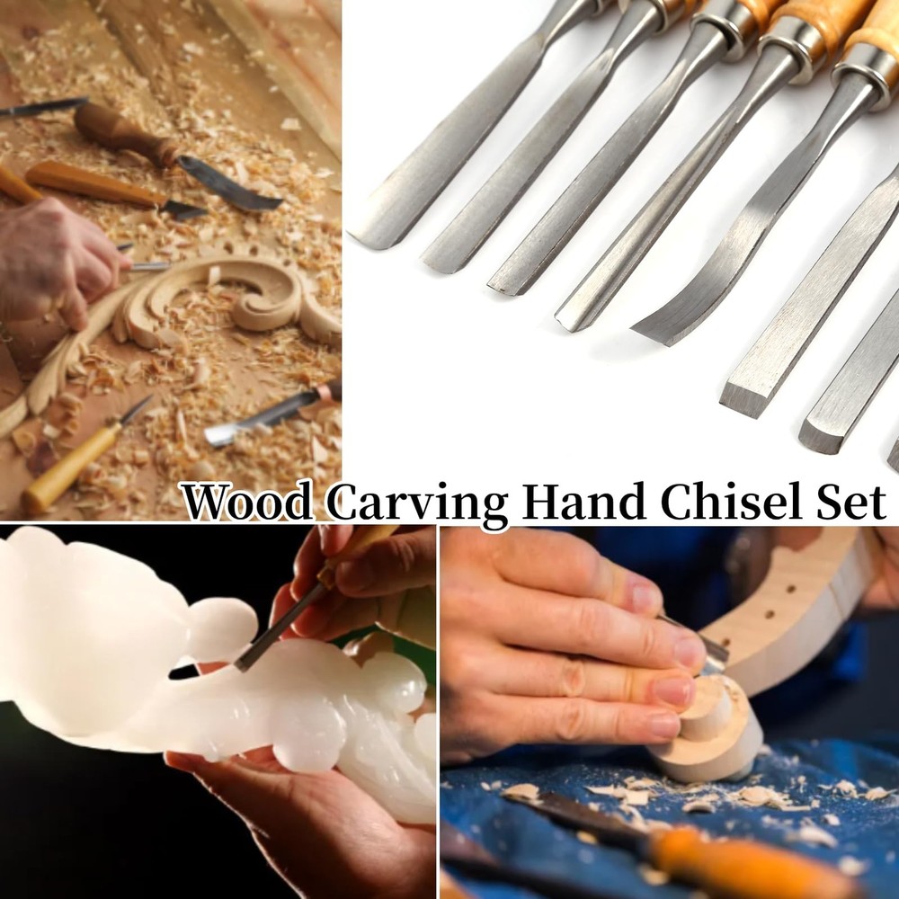 12-Piece Professional Wood Carving Tools Set Hardened Steel Chisels Gouges wi...