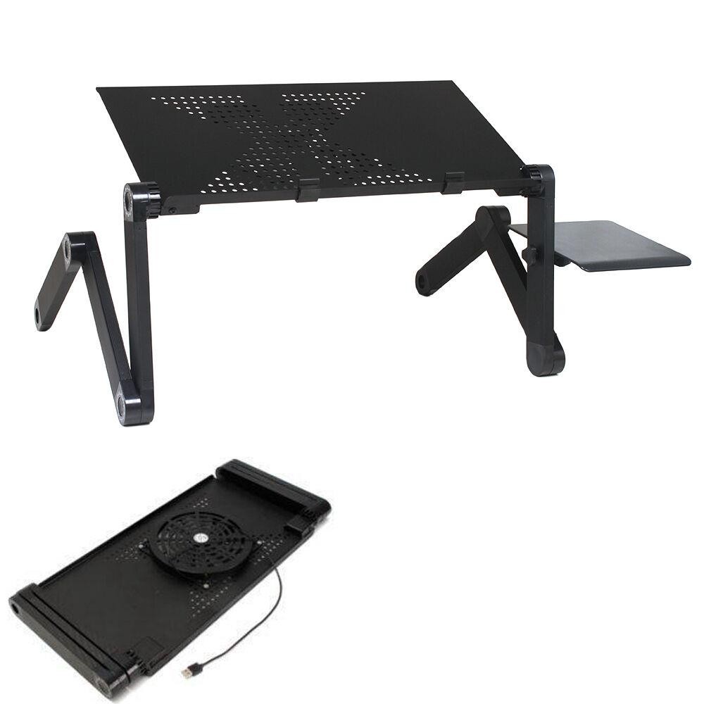 360° Adjustable Folding Laptop Notebook Desk + Cooling Fan Table Stand Bed Tray