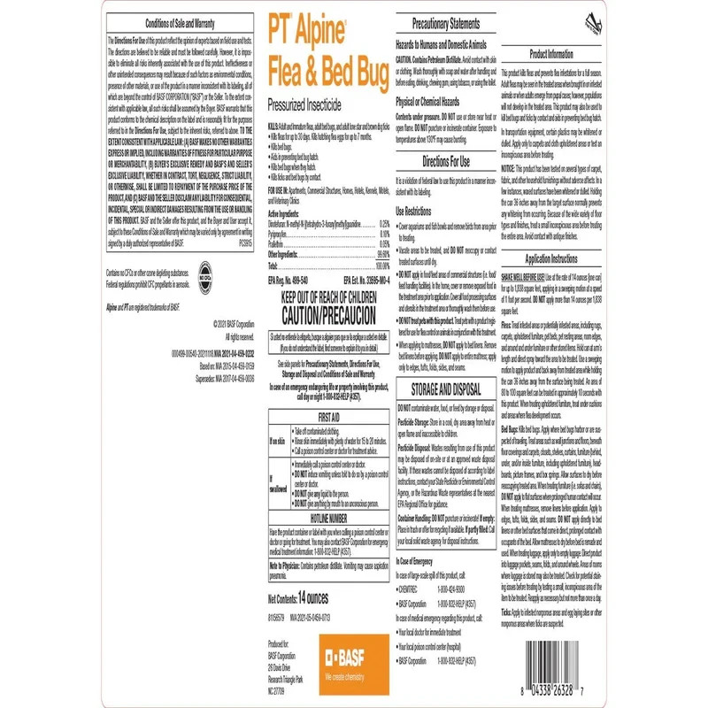 14 oz PT Alpine Flea & Bed Bug w/ IGR Aerosol Insecticide Kill Fleas Bed Bugs