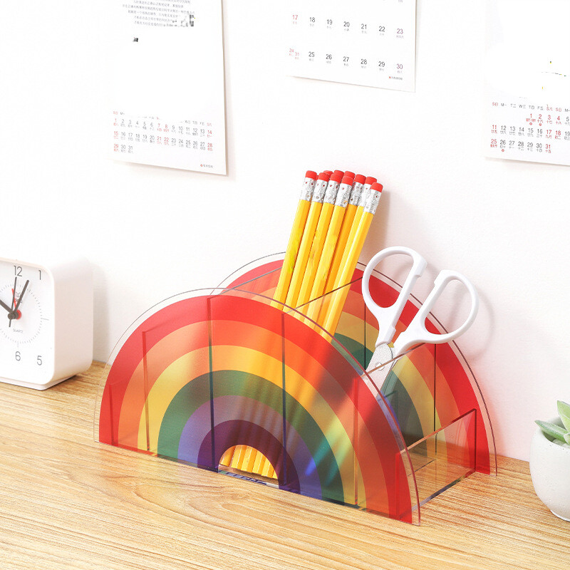 Rainbow Desktop Storage Box Table Organizer Pen Holder Stationery Office