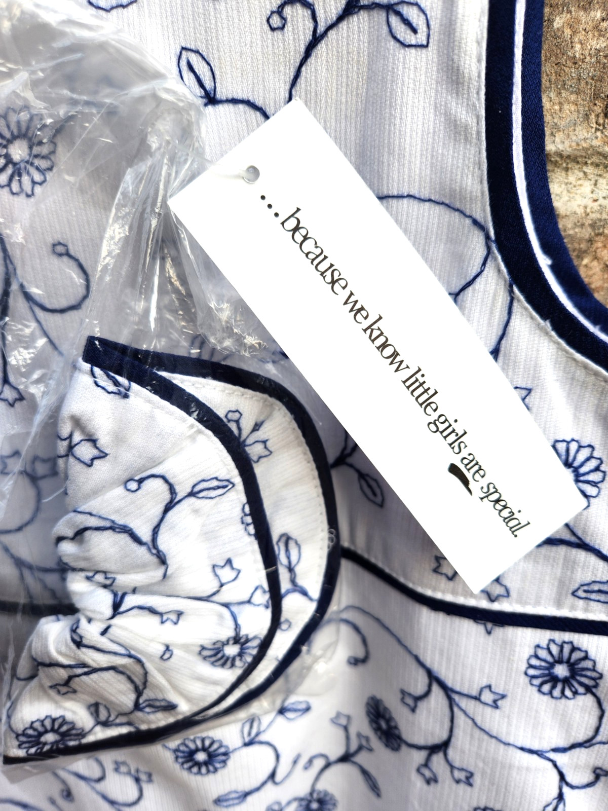 POLLY FLINDERS DRESS Sleevless White/Blue + matching Ponytail Band Girl's 10 NEW