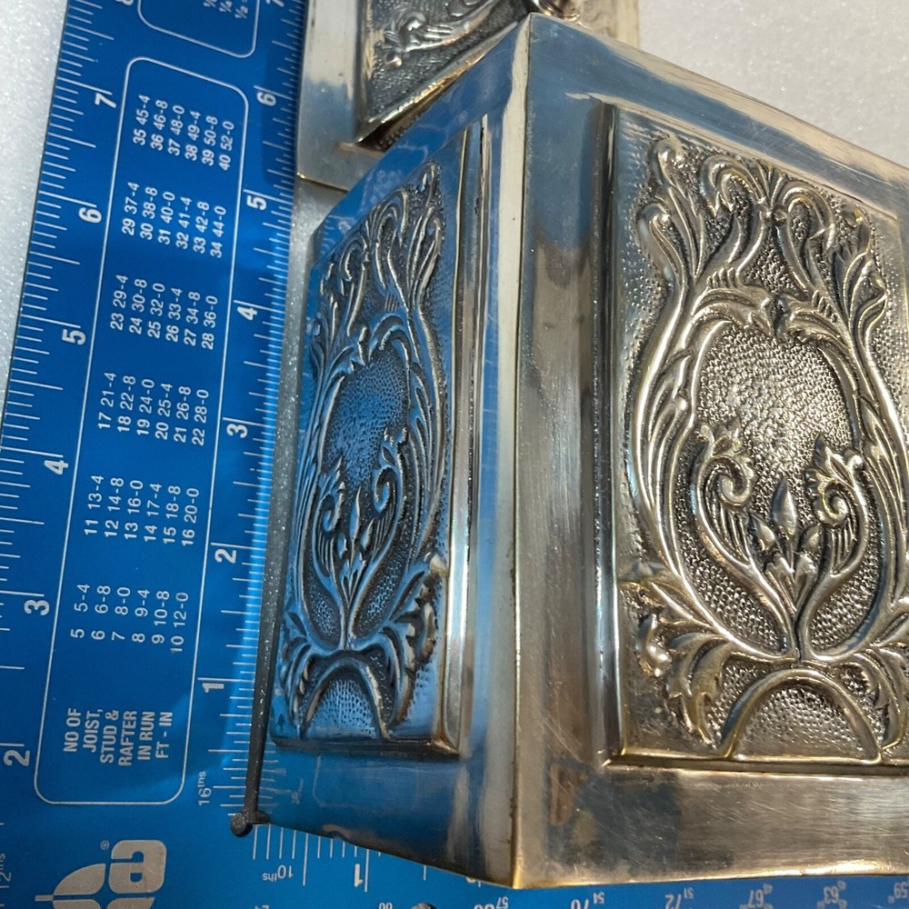 India Silver Plated Red Felt Lined 7.5" Tall Decorative Lined Trinket Box