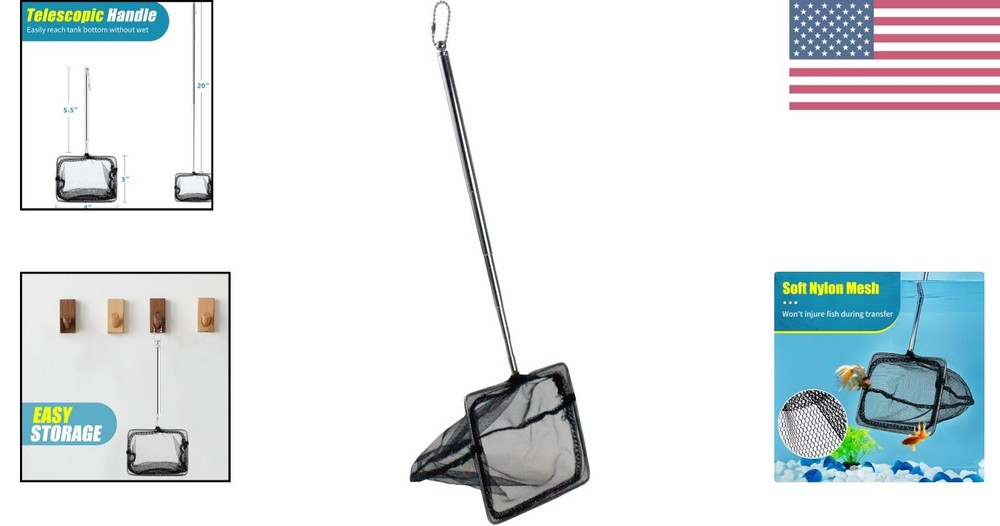 Compact Adjustable Fish Net with Long Handle - Perfect for Aquarium Maintenance