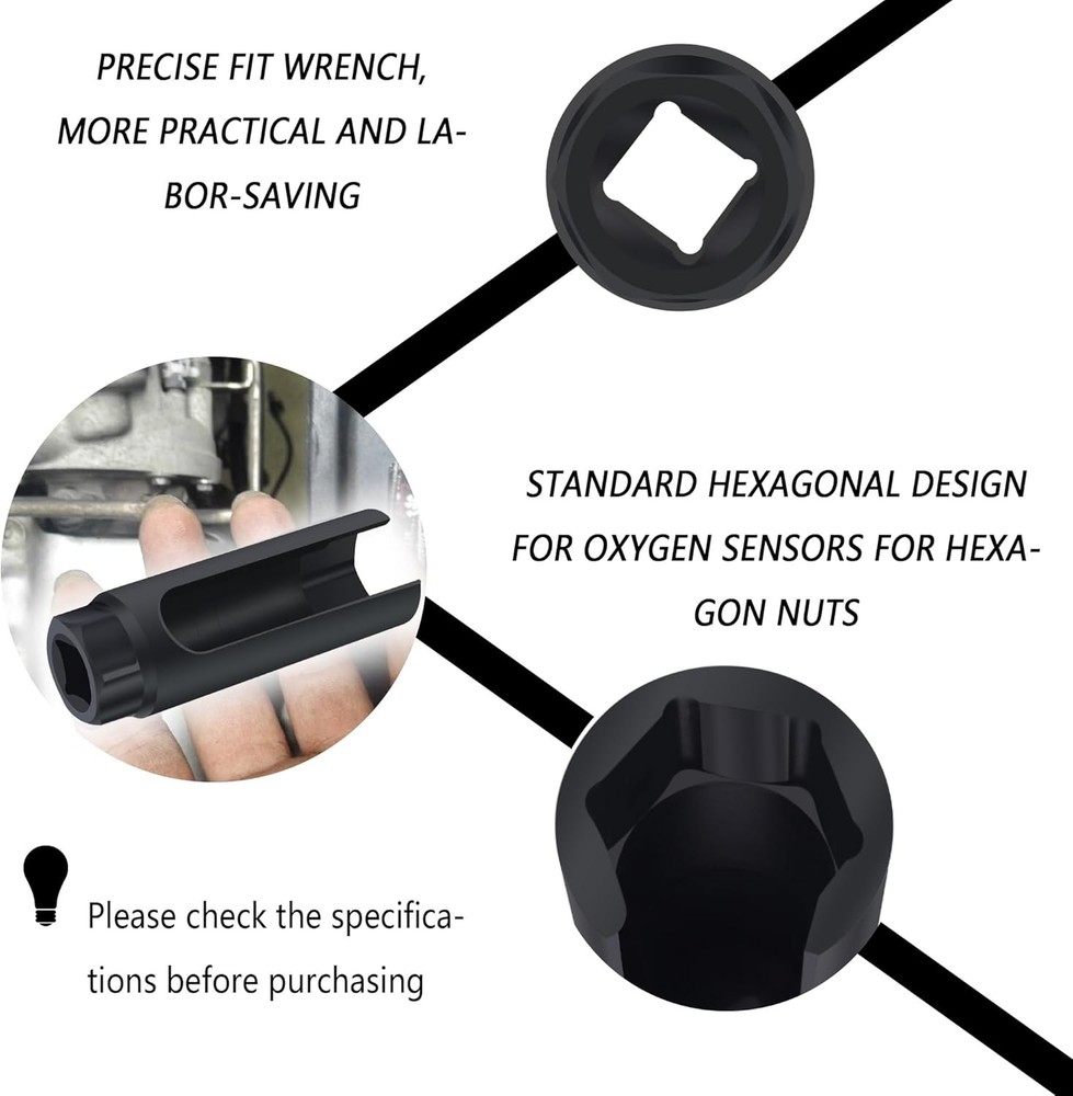 Oxygen Sensor Socket 7/8" O2 Sensor Removal Tool 0.65" Opening Automotive Big