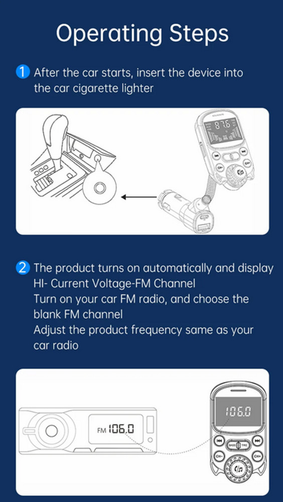 Bluetooth FM Transmitter Wireless Car Radio MP3 Hands-Free Fast Charging Adapter