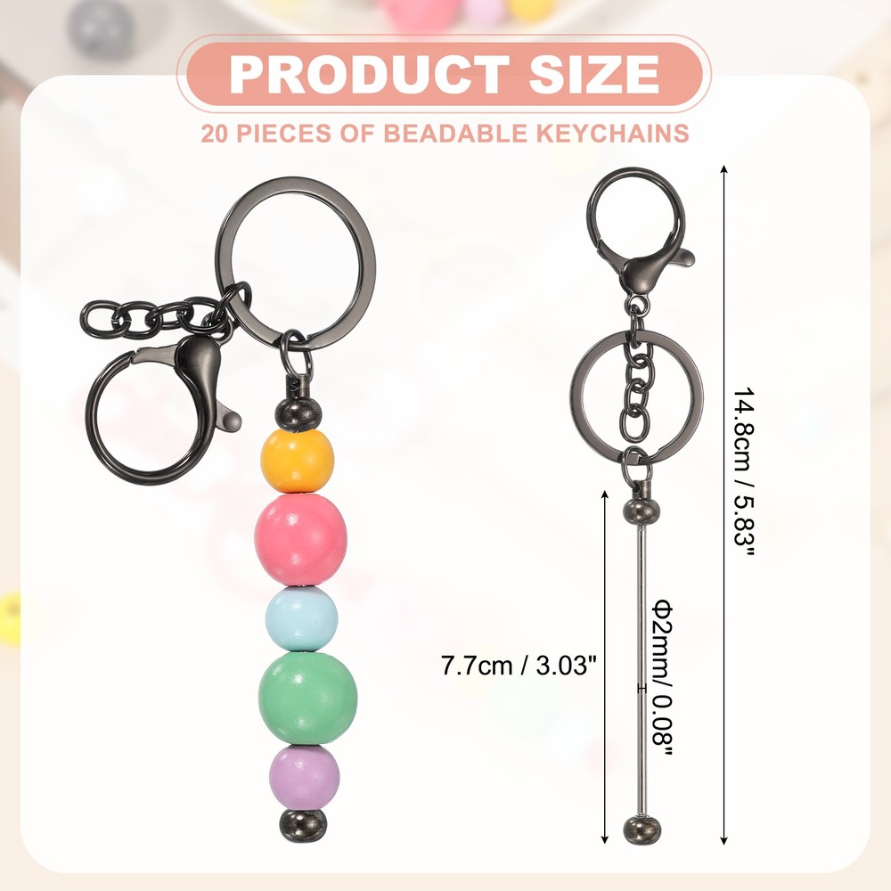 20Pcs Beadable Keychains, DIY Beaded Keychain Making Kit, Gray