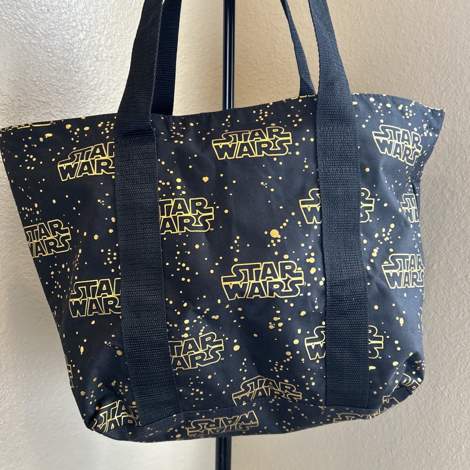 Star Wars Tote Handbag Zippered Lightweight Black and Gold Disney NEW with Tags