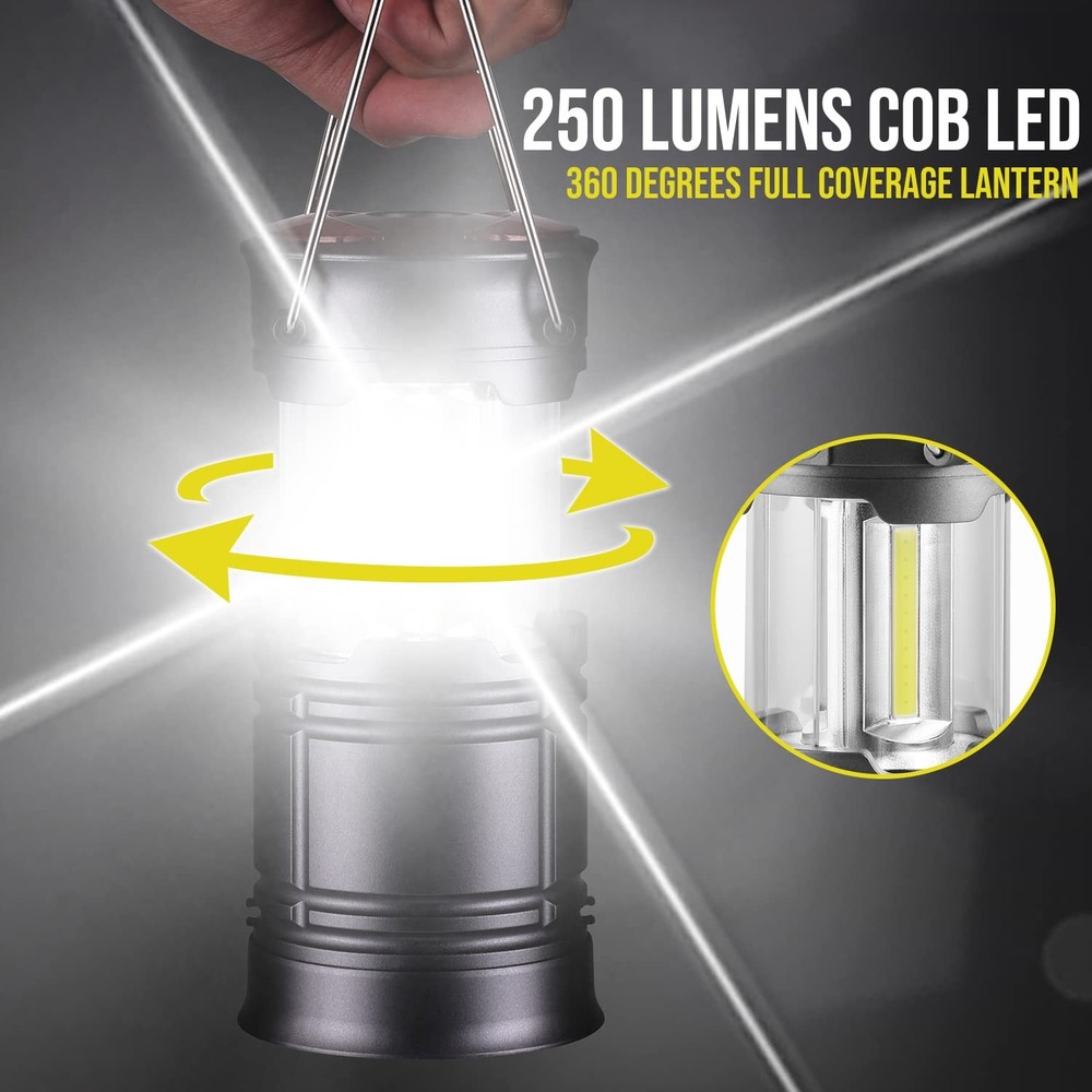Lichamp 4 Pack LED Camping Lanterns, Battery Powered Lantern Large, Gray
