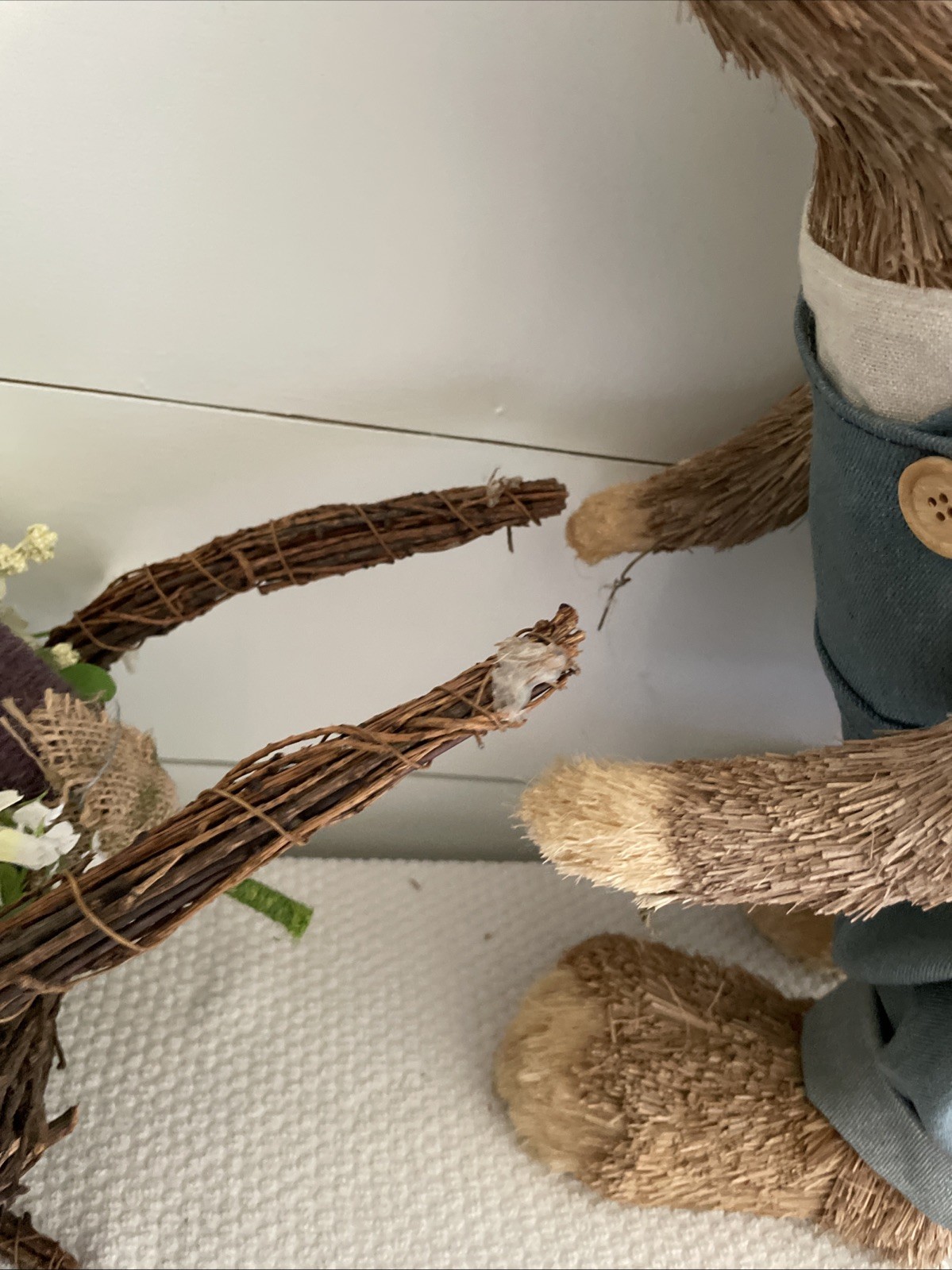 Sisal Straw 19" Tall Dressed w/ Top Hat Bunny Rabbit w/ Carrot Easter Home Decor