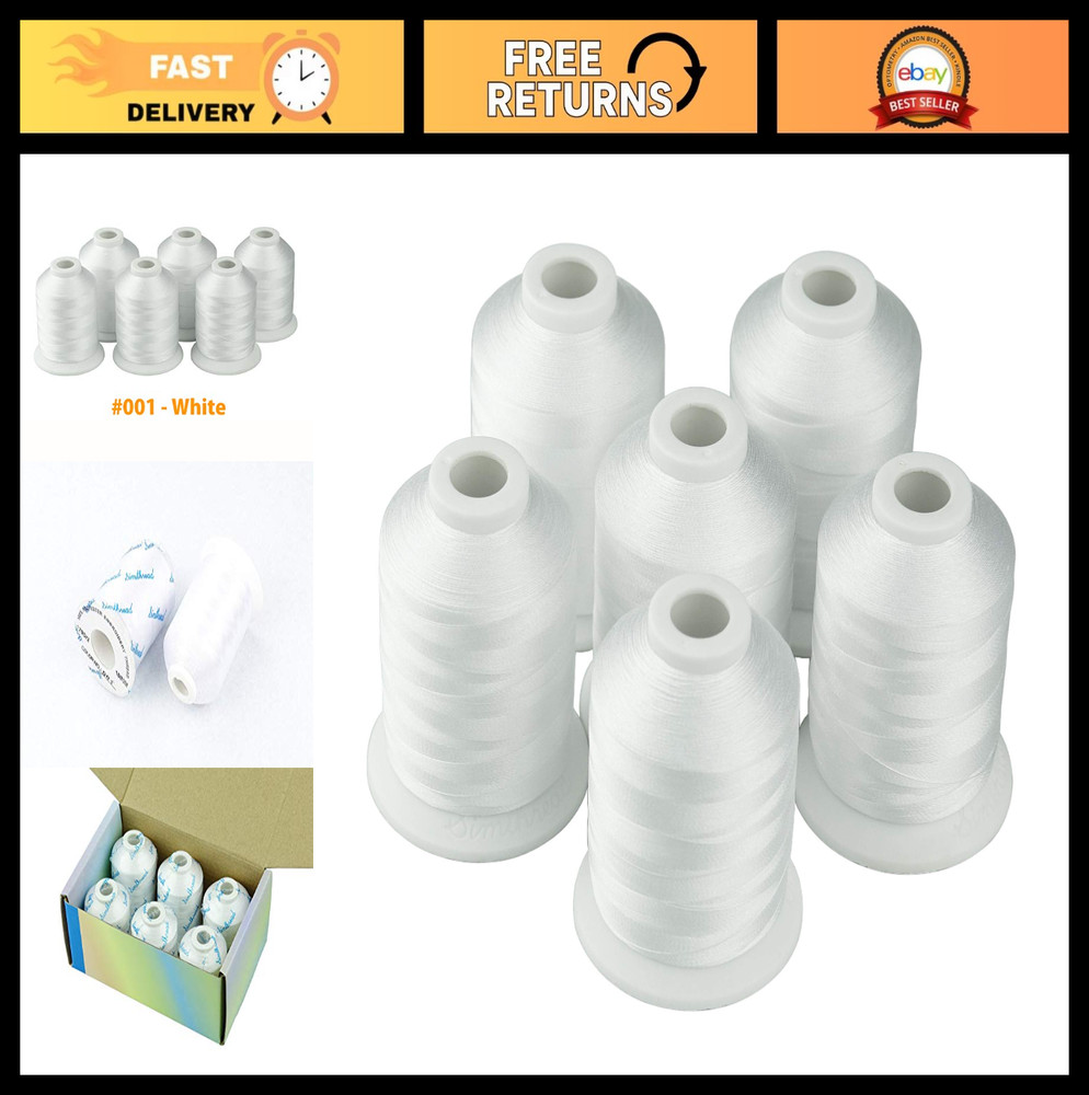 6 Spools White Polyester Machine Embroidery Thread 1000M for Home Sewing Machine