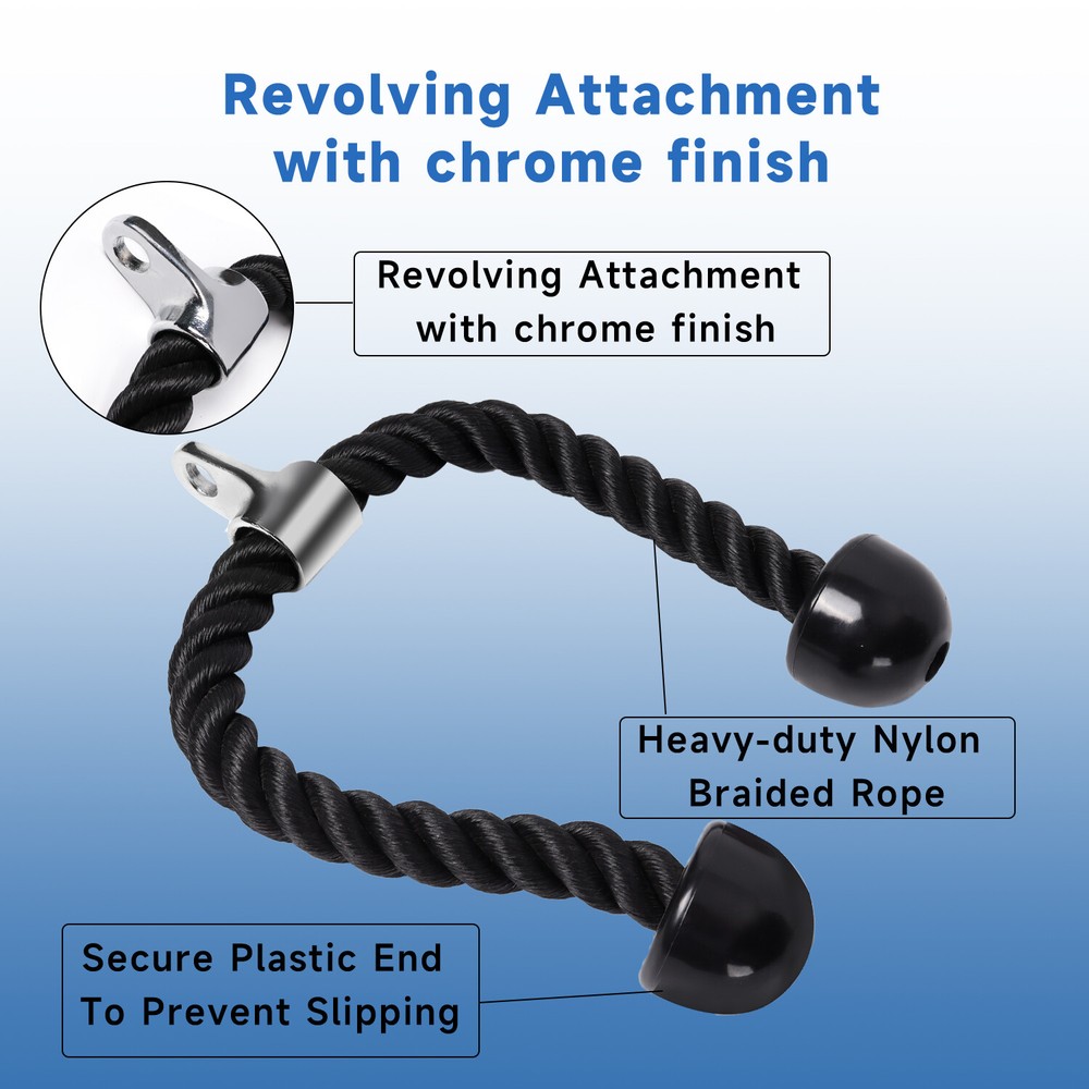 Single or Dual Grip Tricep Rope, Pull Down Cable Machine Attachment
