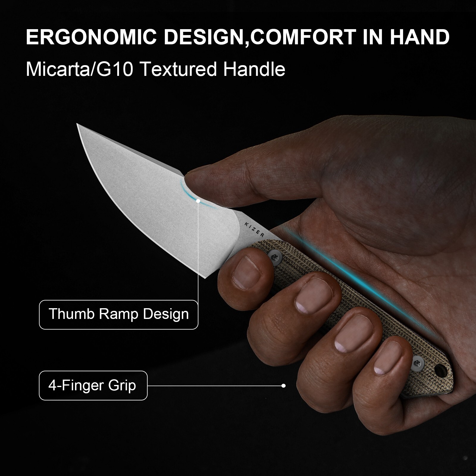 Kizer Mini Harpoon Drop Point Fixed Knife AEB-L Blade Micarta Handle With Sheath