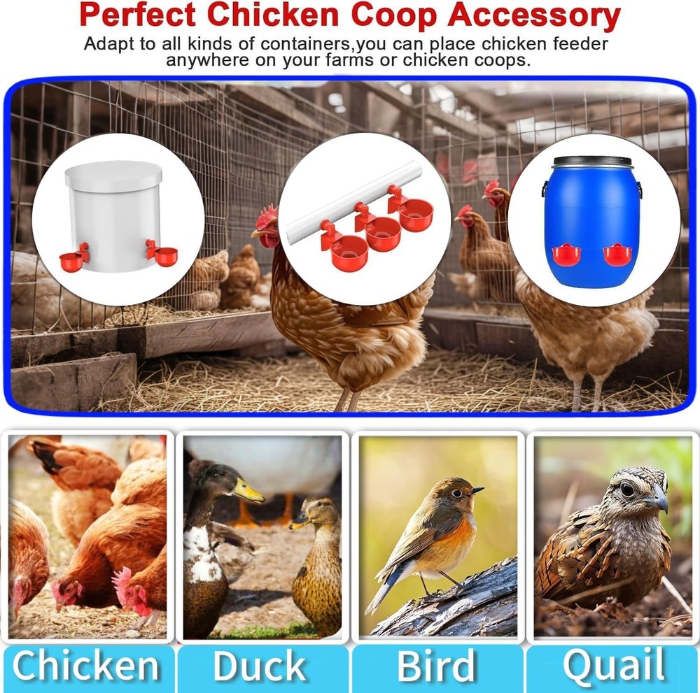 24 Pack Automatic Chicken Waterer Cups Kit, Gravity-Fed Poultry Drinker with PVC