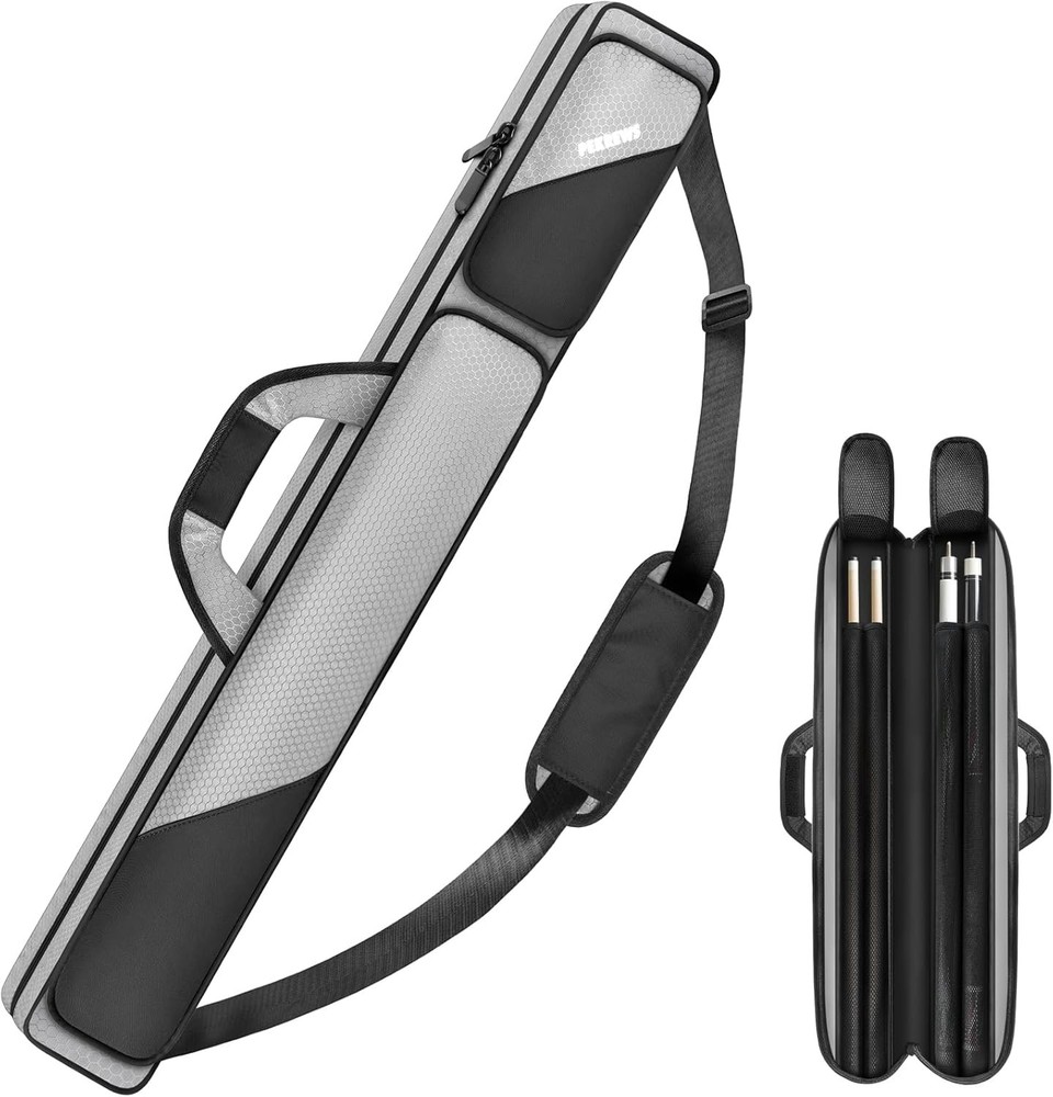 Pool Cue Case, Stick Case 2x2 Holds 2 2x2, Grey/Black