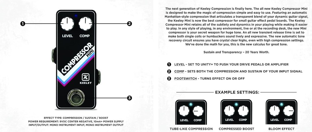 Keeley Mini Compressor Guitar Pedal – True Bypass, Low Noise, Compression FX