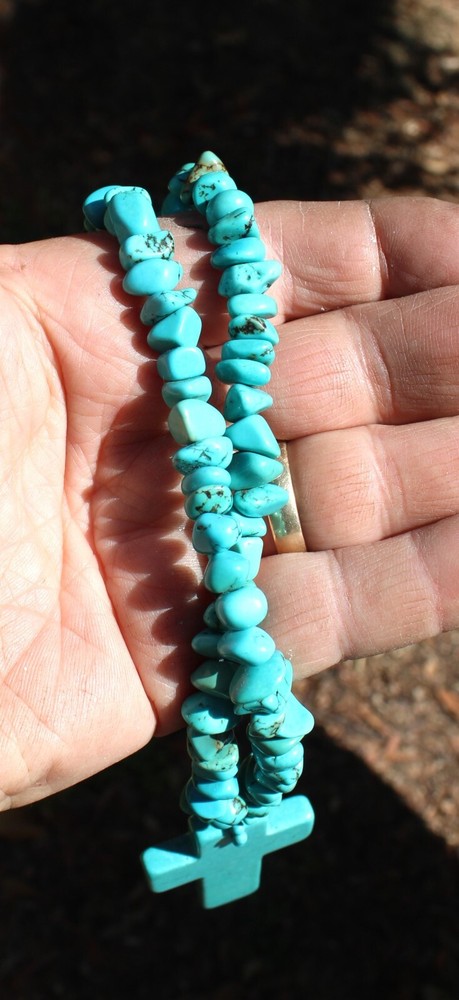 Vintage Turquoise Cross with Chunky Natural Necklace