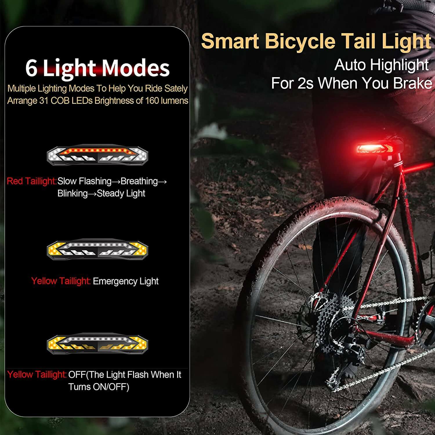 Wireless Bicycle Anti-Theft Alarm Vibration LED Bike Tail Lights USB with Remote