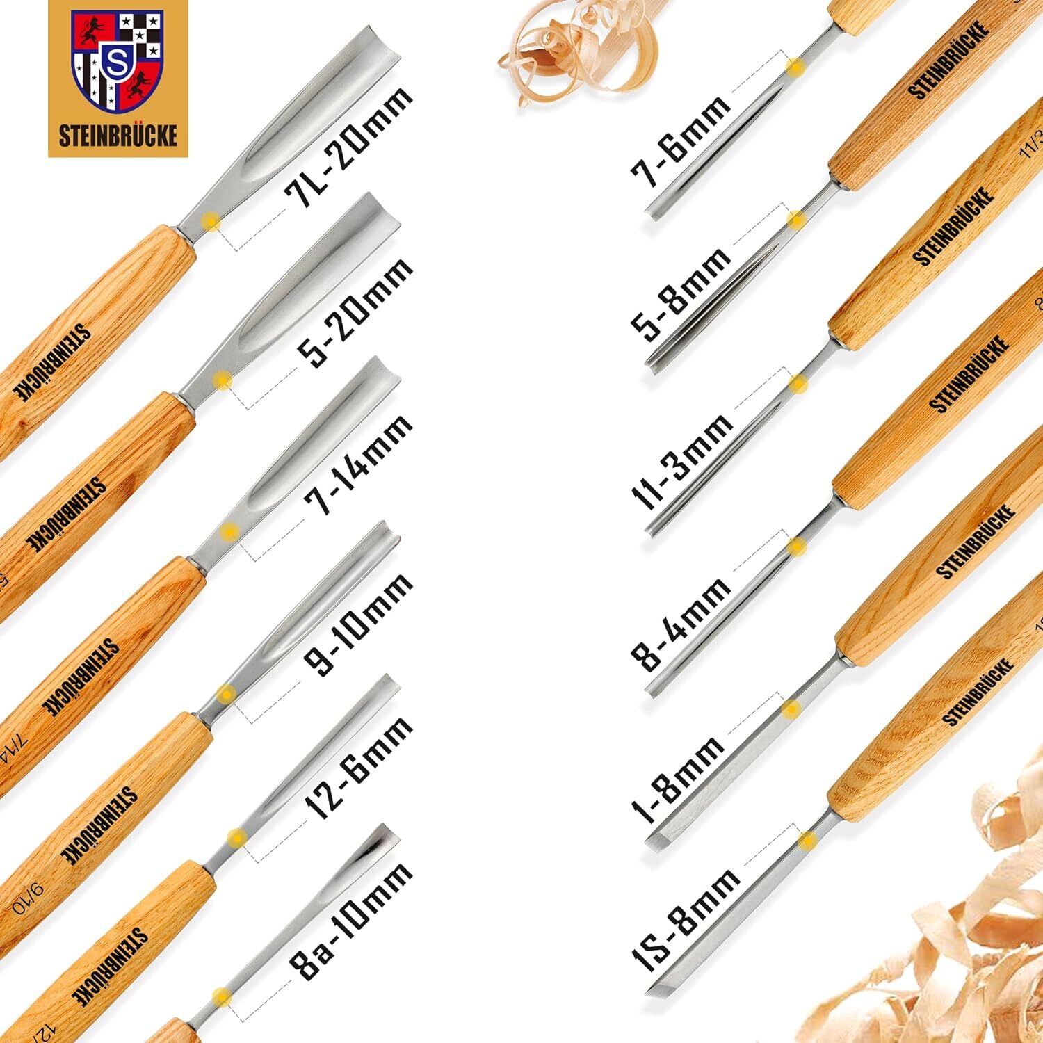 Wood Carving Tools Set of 12 Chisels and Wood Mallet with Canvas Case Gouges