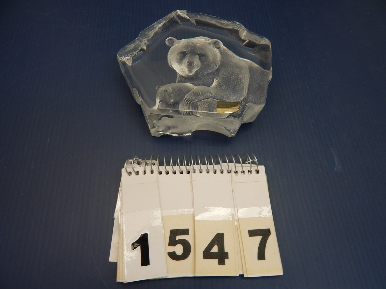 MATS JONASSON LEAD CRYSTAL SCULPTURE, BEAR AND CUB, RARE ONE, SIGNED