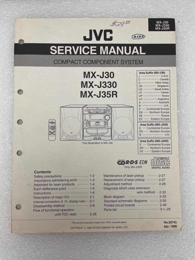 Original JVCMX-J30 J330 J35R Compact Disc Component System Service Repair Manual