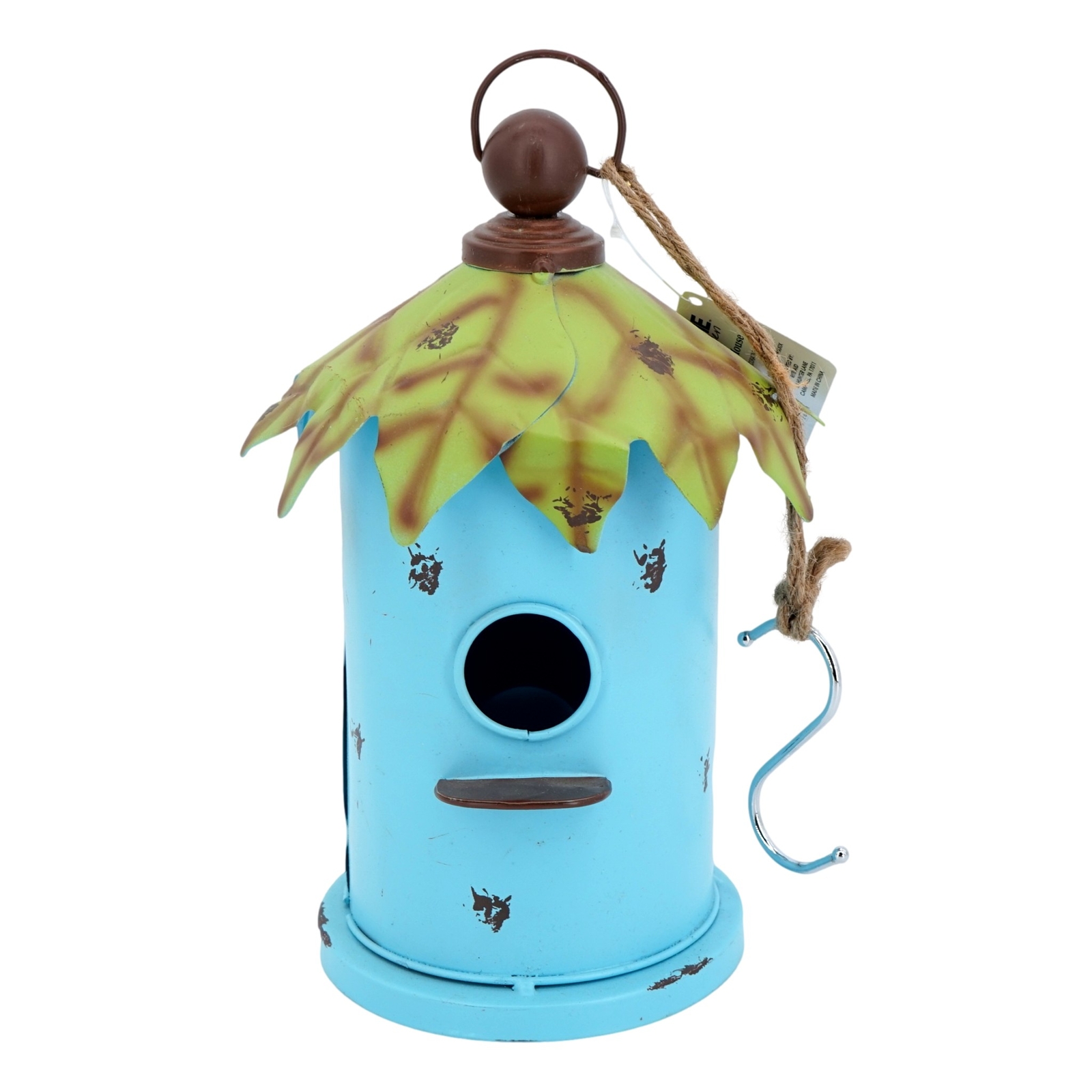Hanging Metal Birdhouse (Teal, 10 x 5 x 5 in) Round Metal Bird House Outdoor