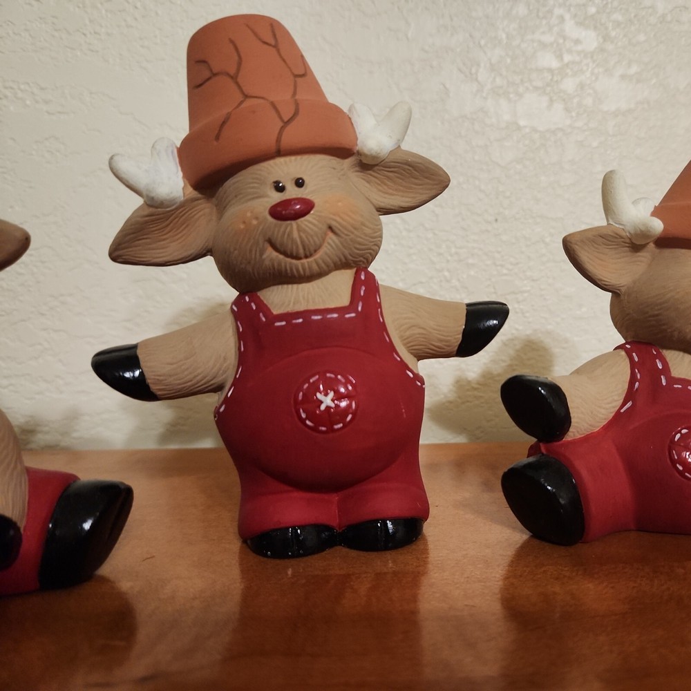 3 Crack Pot Reindeer Ceramic Bisque Painted