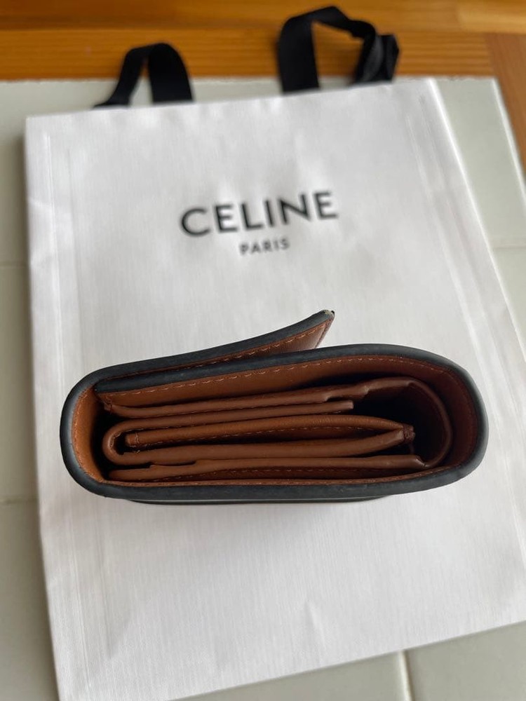 CELINE Tri Fold Wallet Dark Brown From Japan